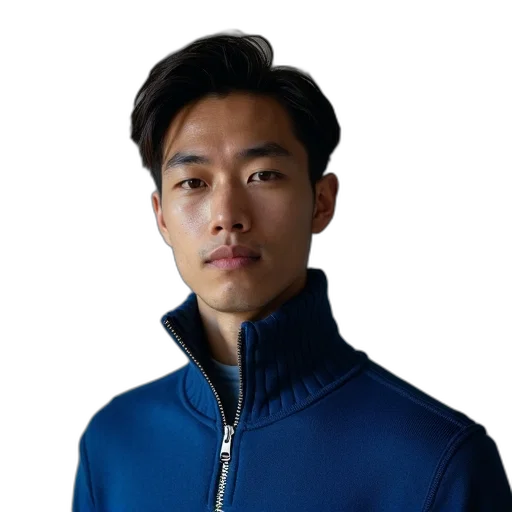 jacket, staff, face, hair, photorealistic, 3d render, blue, man transparent PNG cut-out