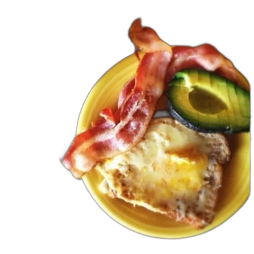 food, photorealistic, yellow, plate, bacon, avocado, egg transparent PNG cut-out