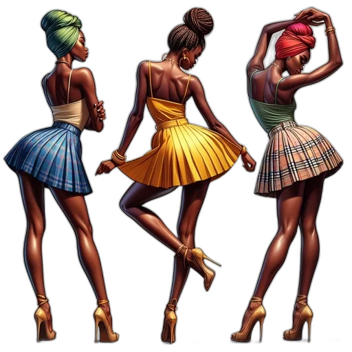 dress, concept art, comic book art, colorful, earth tones, neon, three, women transparent PNG cut-out