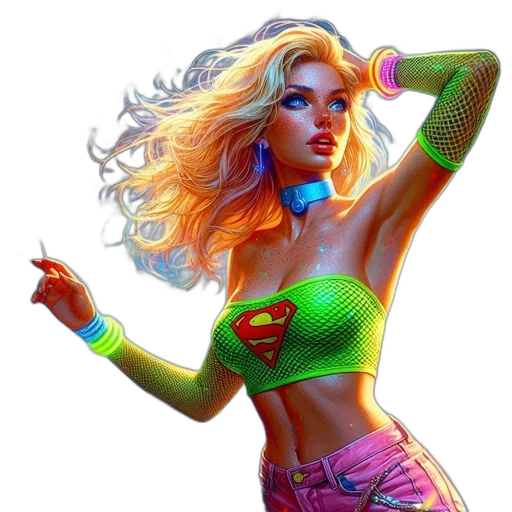 jewelry, dress, comic book art, fantasy art, concept art, pixel art, neon lights, neon transparent PNG cut-out