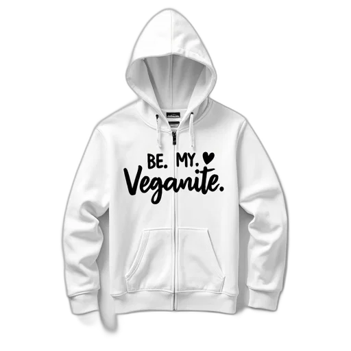 jacket, food, white, hoodie, graphic, design, reads, veganite transparent PNG cut-out
