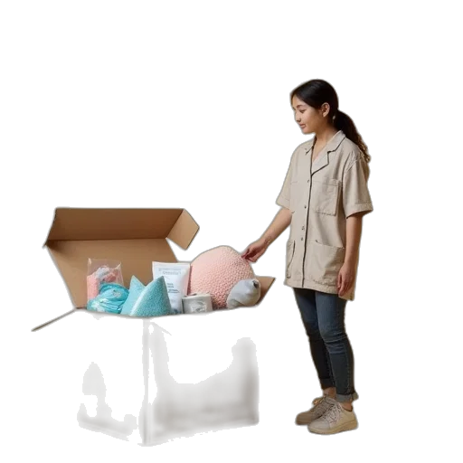 furniture, 3d render, concept art, person, standing, next, box, health transparent PNG cut-out