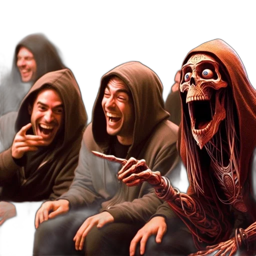 concept art, fantasy art, 3d render, comic book art, fire, group, men, hooded transparent PNG cut-out