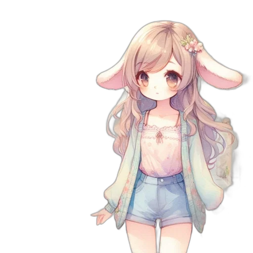 dress, creature, staff, hat, pixel art, anime, watercolor, fantasy art transparent PNG cut-out