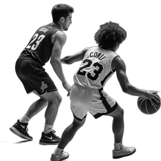 photorealistic, concept art, 3d render, black, white, image, two, basketball transparent PNG cut-out