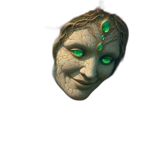 mask, face, creature, staff, 3d render, concept art, fantasy art, photorealistic transparent PNG cut-out