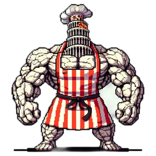 weapon, food, robot, staff, pixel art, concept art, comic book art, anthropomorphic transparent PNG cut-out