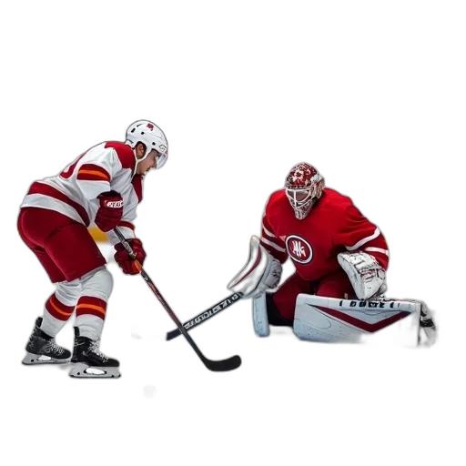 concept art, hockey, player, red, white, uniform, attempting, score transparent PNG cut-out