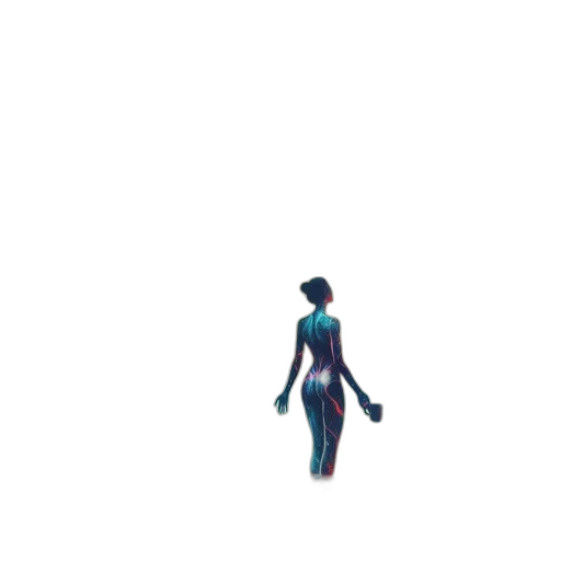 dress, robot, creature, staff, pixel art, concept art, 3d render, vaporwave transparent PNG cut-out