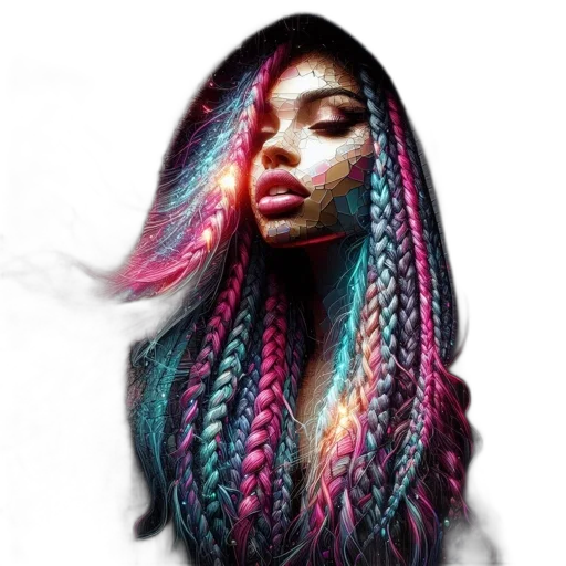 hair, dress, face, cyberpunk, fantasy art, photorealistic, concept art, neon lights transparent PNG cut-out