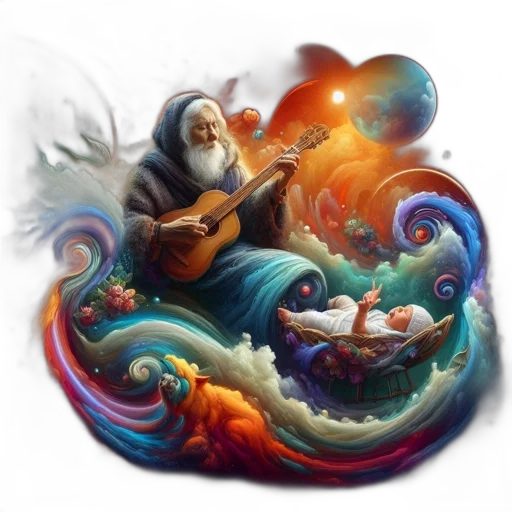 fantasy art, concept art, photorealistic, oil painting, elderly, bearded, figure, plays transparent PNG cut-out