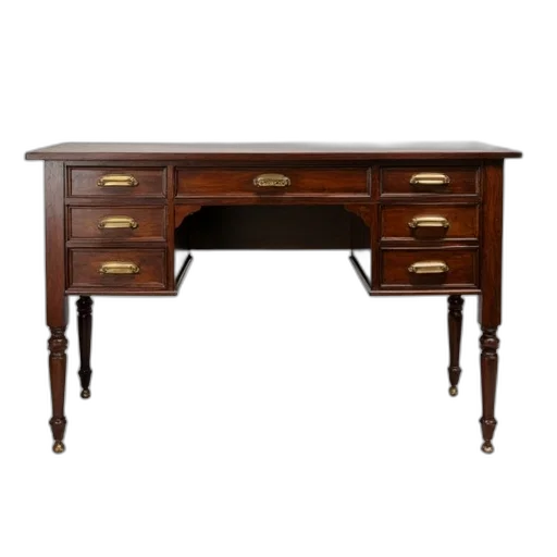 furniture, vintage, wooden, desk, dark, finish, brass, handles transparent PNG cut-out