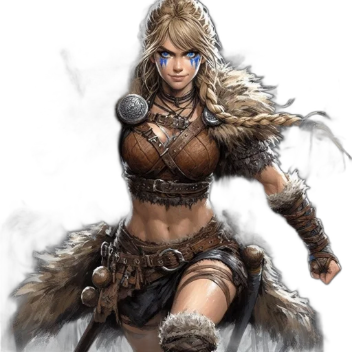 fantasy art, concept art, comic book art, photorealistic, blonde-haired, warrior, adorned, tribal transparent PNG cut-out