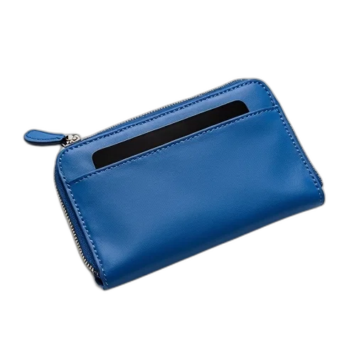 blue, wallet, silver, zipper, black, card, slot, lying transparent PNG cut-out