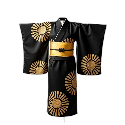 golden, black, gold, traditional, japanese, kimono, wide, obi transparent PNG cut-out