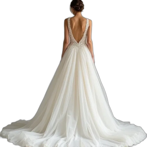 dress, white, wedding, low transparent PNG cut-out