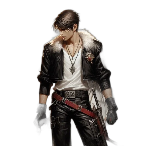 jacket, weapon, staff, sword, concept art, fantasy art, cyberpunk, comic book art transparent PNG cut-out