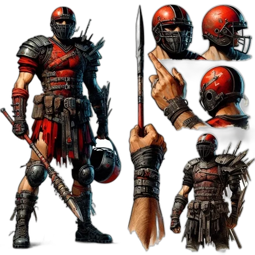 concept art, fantasy art, comic book art, 3d render, red, dark, fictional, sportsperson transparent PNG cut-out