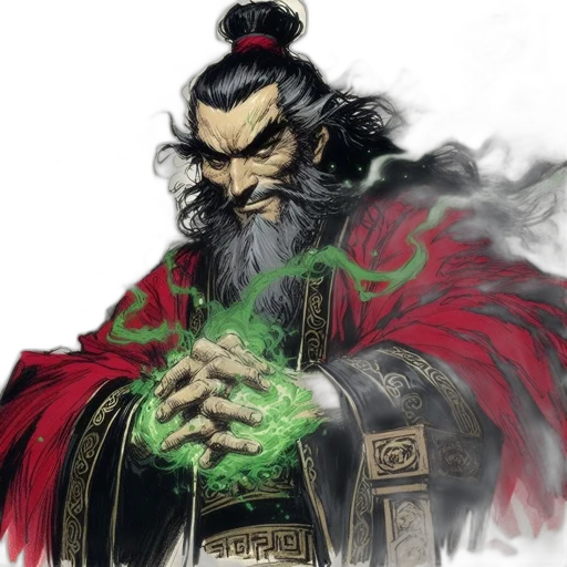 concept art, fantasy art, comic book art, photorealistic, green, red, elderly, man transparent PNG cut-out