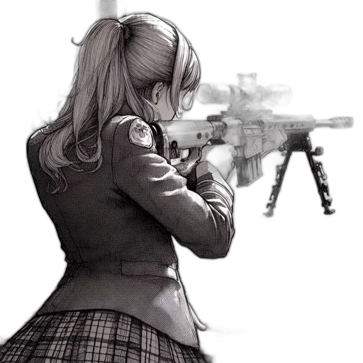 weapon, jacket, dress, anime, comic book art, concept art, pixel art, illustrated transparent PNG cut-out