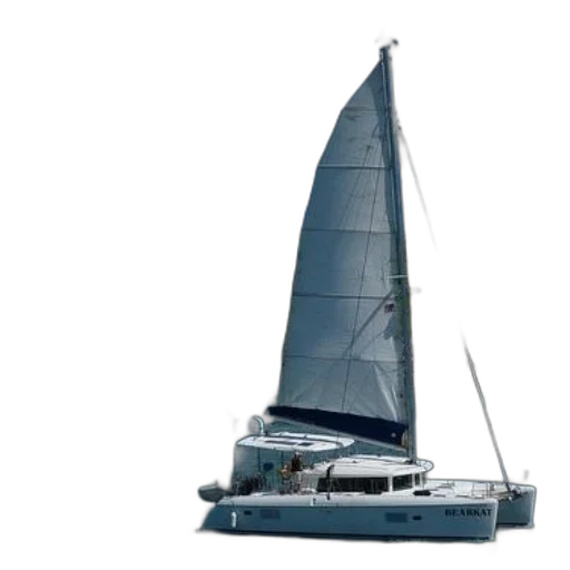 3d render, photorealistic, sailboat, named, bearkat, sails, calm, waters transparent PNG cut-out