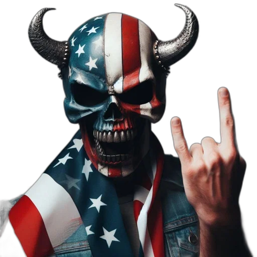 american, flag-adorned, skull, horns, human, hand, forming, rock transparent PNG cut-out