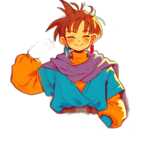 jacket, staff, hair, weapon, pixel art, vaporwave, anime, watercolor transparent PNG cut-out