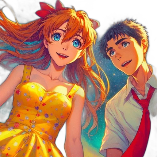 dress, anime, watercolor, cartoon, fantasy art, underwater, fire, outer space transparent PNG cut-out