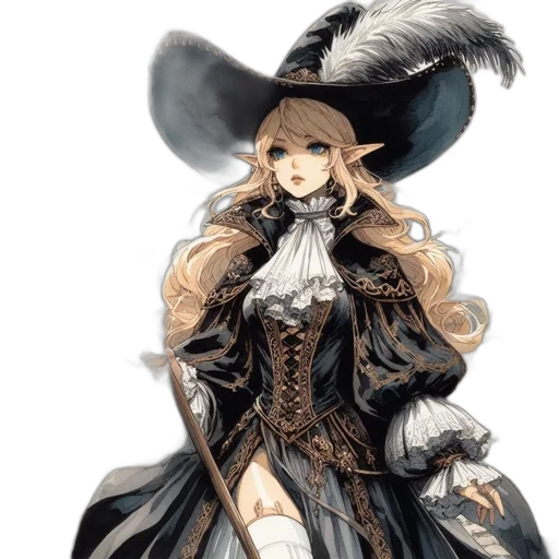 hat, dress, staff, mask, fantasy art, concept art, anime, pixel art transparent PNG cut-out