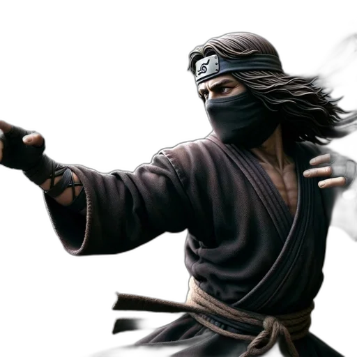 sword, concept art, photorealistic, fantasy art, intensely, focused, ninja, figure transparent PNG cut-out