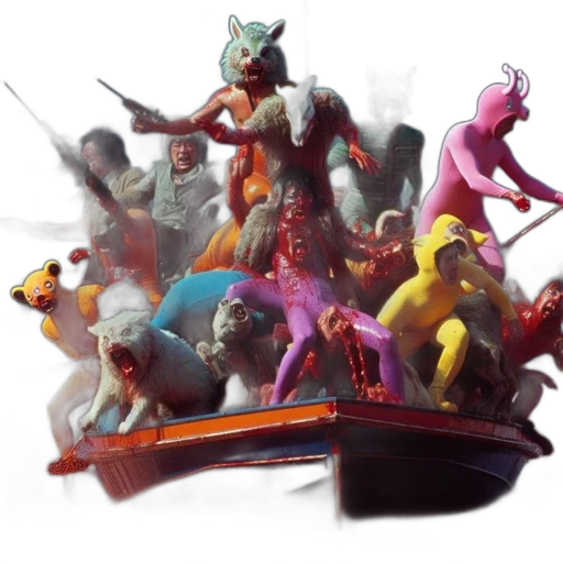 concept art, 3d render, fantasy art, comic book art, underwater, chaotic, scene, takes transparent PNG cut-out