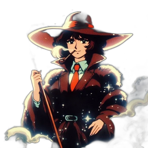 staff, hat, jacket, concept art, comic book art, anime, fantasy art, outer space transparent PNG cut-out