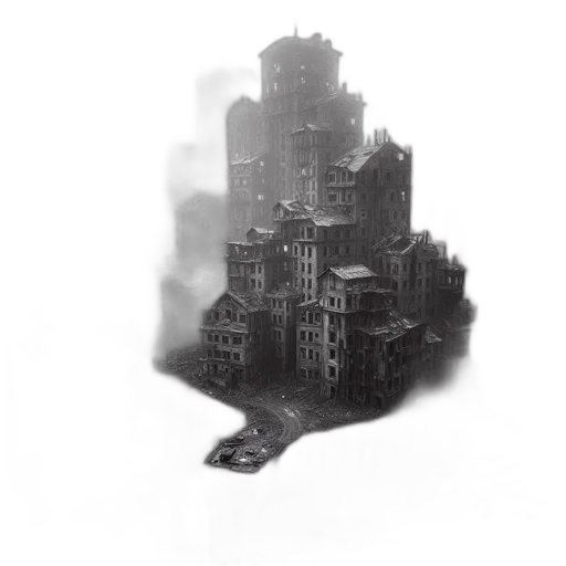 mask, building, robot, concept art, fantasy art, photorealistic, pixel art, fog transparent PNG cut-out