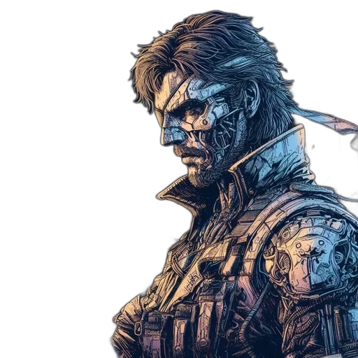 comic book art, concept art, cyberpunk, fantasy art, blue, armored, rugged, man transparent PNG cut-out