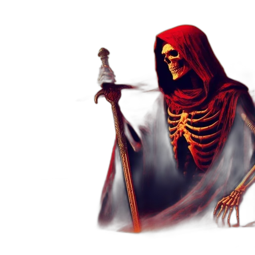 staff, creature, mask, concept art, fantasy art, pixel art, 3d render, red transparent PNG cut-out