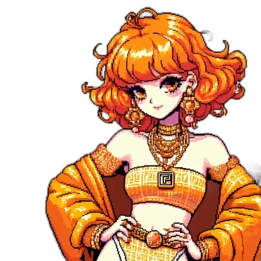 dress, staff, crown, jewelry, pixel art, anime, fantasy art, concept art transparent PNG cut-out