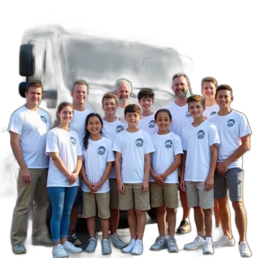 staff, car, group, people, posing, photo, front, truck transparent PNG cut-out