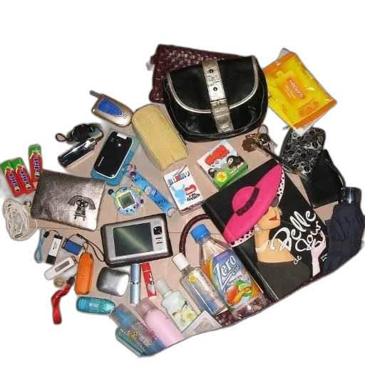jewelry, variety, items, including, camera, phone, keys, purse transparent PNG cut-out