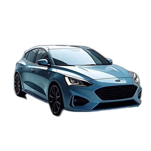 car, 3d render, photorealistic, all, electric, ford, focus, designed transparent PNG cut-out