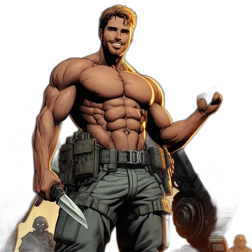comic book art, concept art, fantasy art, muscular, man, stands, confidently, near transparent PNG cut-out
