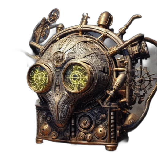 robot, mask, weapon, face, concept art, 3d render, fantasy art, photorealistic transparent PNG cut-out