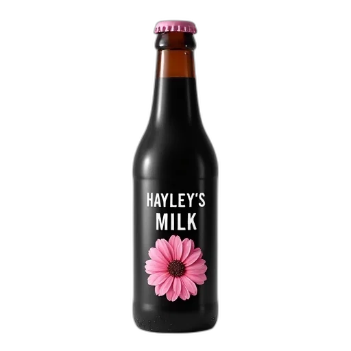 bottle, black, glass, label, featuring, text, hayley, milk transparent PNG cut-out