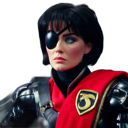 jacket, 3d render, photorealistic, comic book art, concept art, woman, eye, patch transparent PNG cut-out