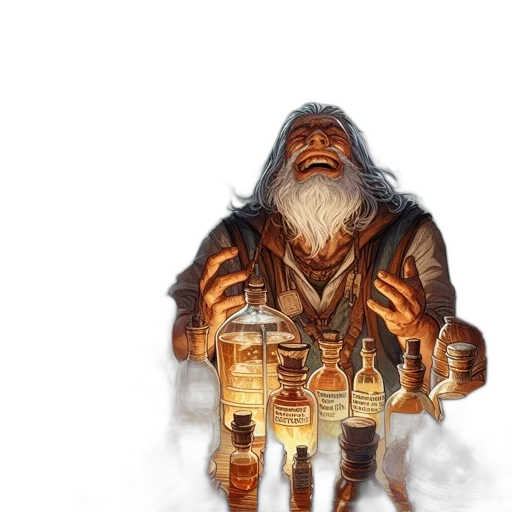 concept art, fantasy art, comic book art, pixel art, golden, elderly, man, long transparent PNG cut-out