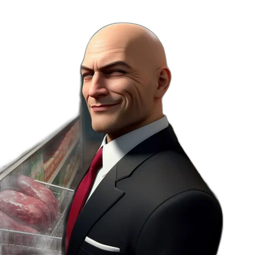 face, staff, jacket, food, concept art, 3d render, photorealistic, bald transparent PNG cut-out