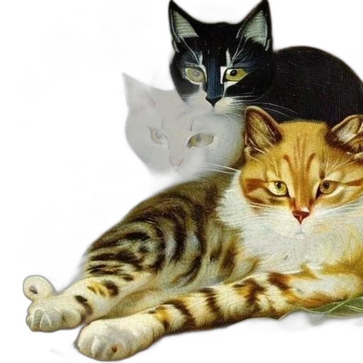 animal, jewelry, photorealistic, oil painting, 3d render, concept art, three, cats transparent PNG cut-out