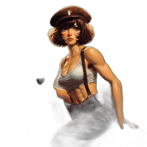 dress, hat, staff, concept art, fantasy art, comic book art, oil painting, golden transparent PNG cut-out
