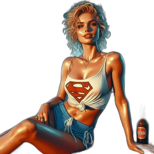 bottle, comic book art, concept art, fantasy art, oil painting, neon lights, woman, blonde transparent PNG cut-out