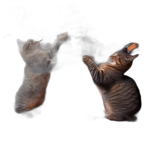 animal, concept art, photorealistic, fire, fog, cats, engaging, playful transparent PNG cut-out