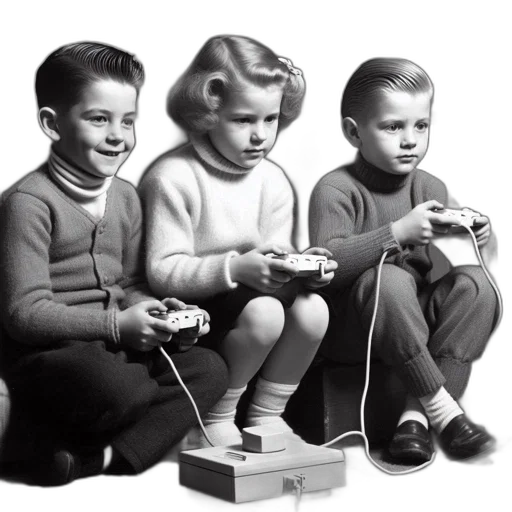 weapon, three, kids, play, video, game, controllers, vintage-style transparent PNG cut-out